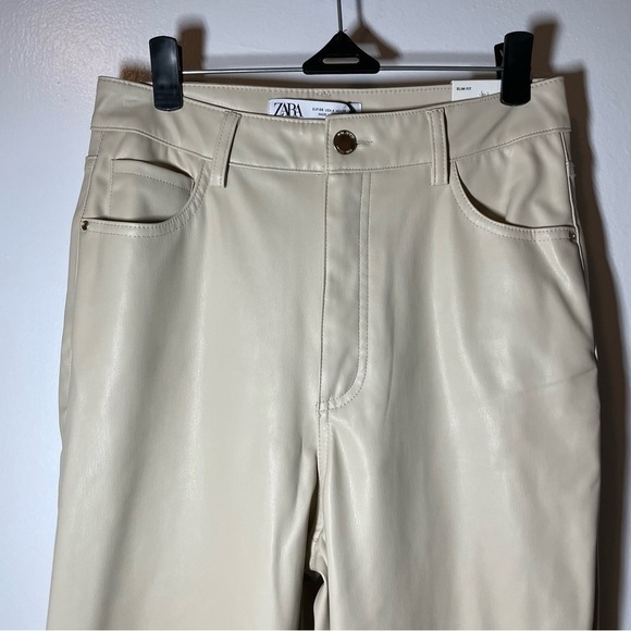 Nwt ZARA FAUX LEATHER SLIM FLARE TROUSERS WITH SLITS SIZE US 4 - Picture 10 of 13